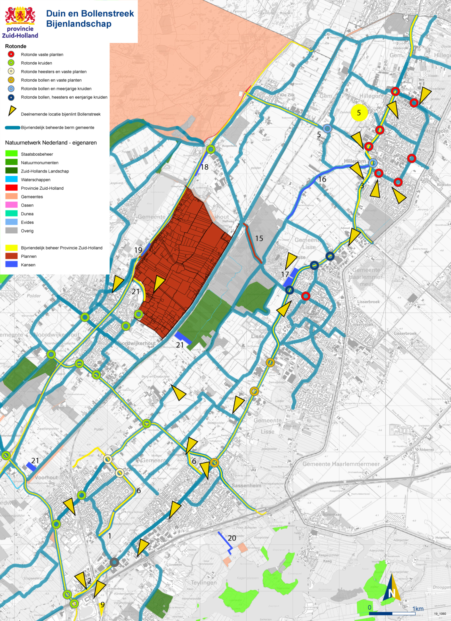 Overzichtskaart bijenlint Bollenstreek