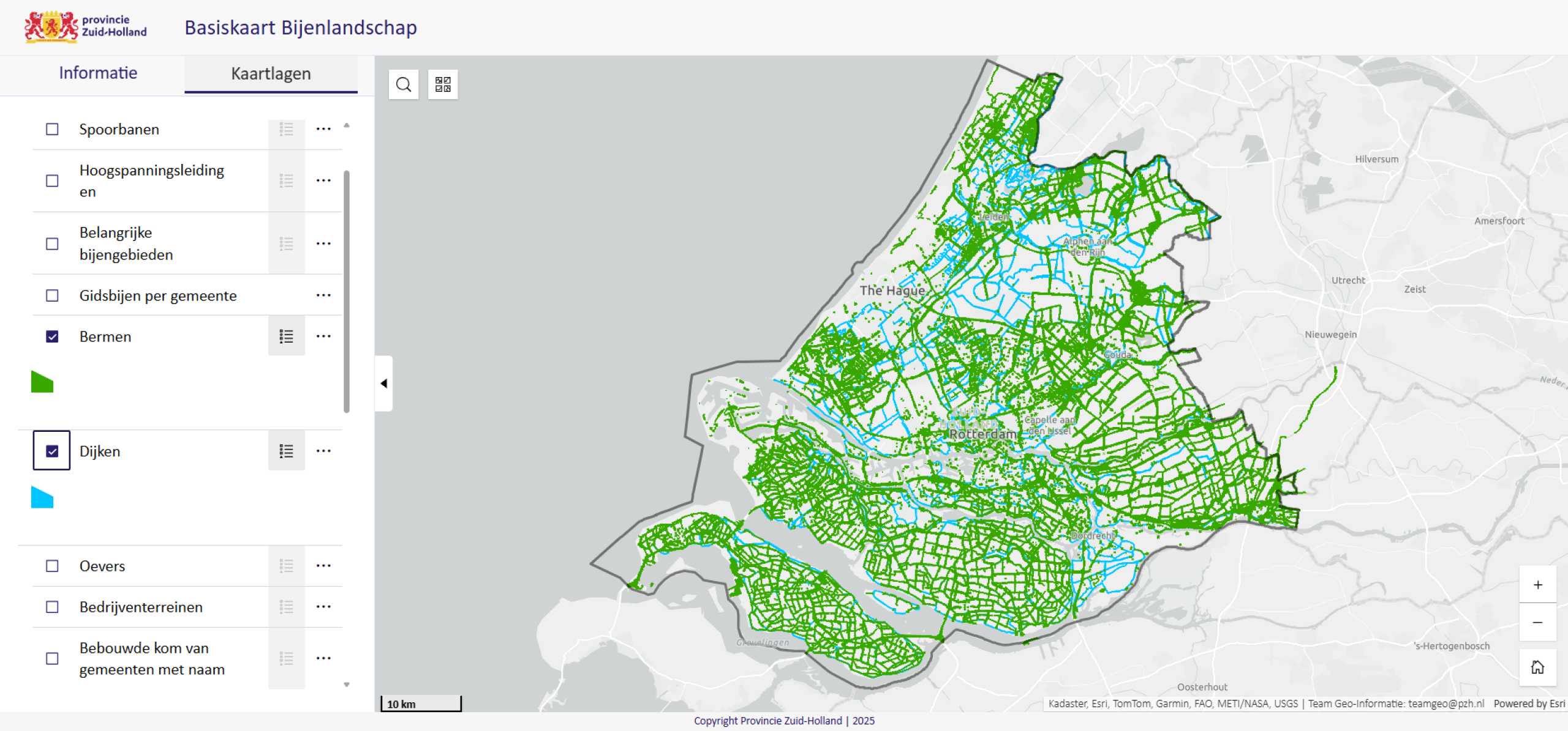 Kaart Zuid-Holland met alle bermen en dijken
