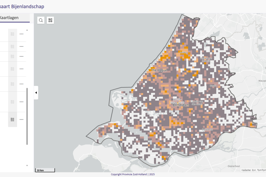 Basiskaart Bijenlandschap Zuid-Holland met aantallen bijen per kilometerhok