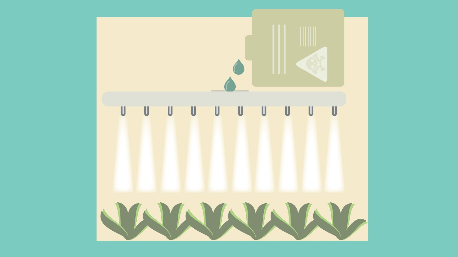 tekening fles pesticide - spuit - gewas