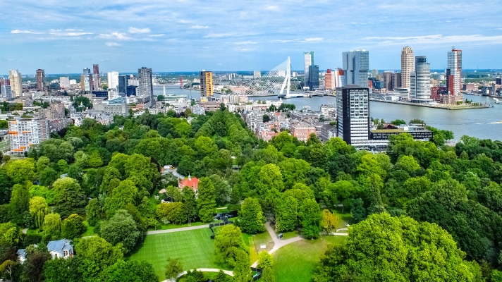 Skyline Rotterdam met het Park
