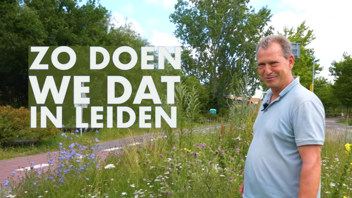 Stan de Natuurman bij een wadi met tekst: 'zo doen we dat hier in Leiden'